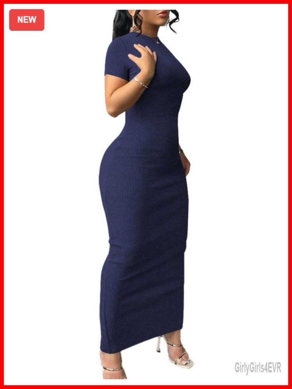 Women's Short Sleeve Bodycon Maxi Dress Crew Neck Sundress